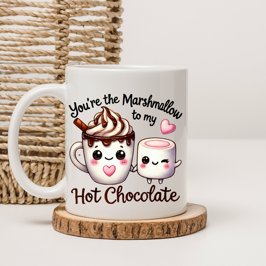 Valentine's Day Mug for Couples – 'You're the Marshmallow to My Hot Chocolate' cute kawaii design