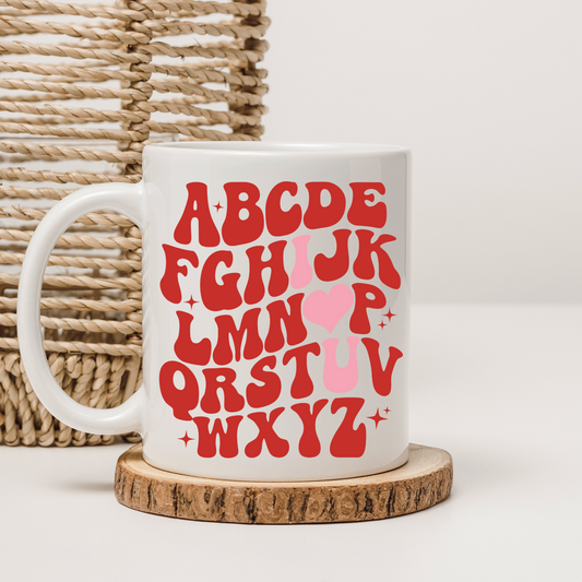 Retro Alphabet Mug with Hidden 'I Love U' – Heartwarming Valentine’s Gift for Coffee Lovers