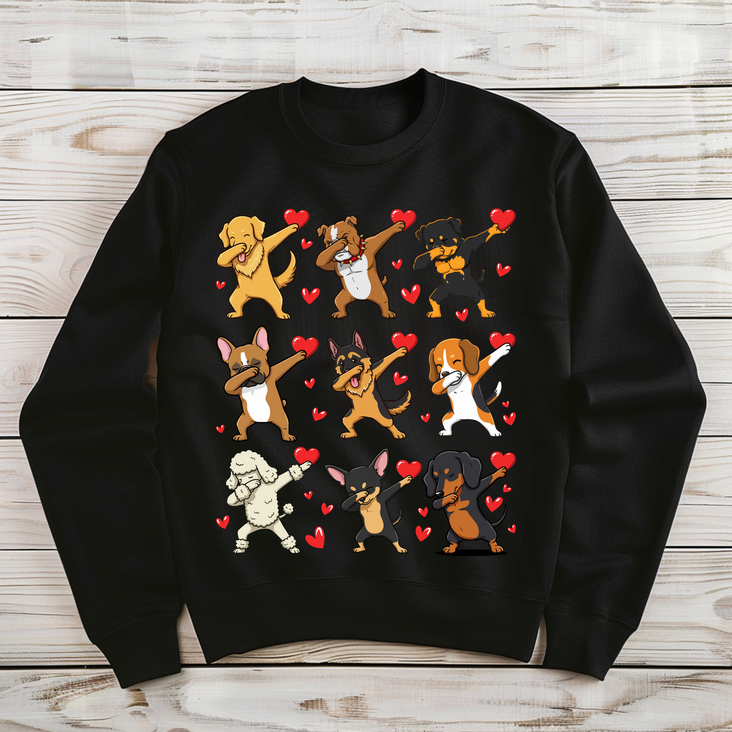 Playful Dabbing Dogs Sweatshirt - Fun Valentine’s Day Design with Hearts