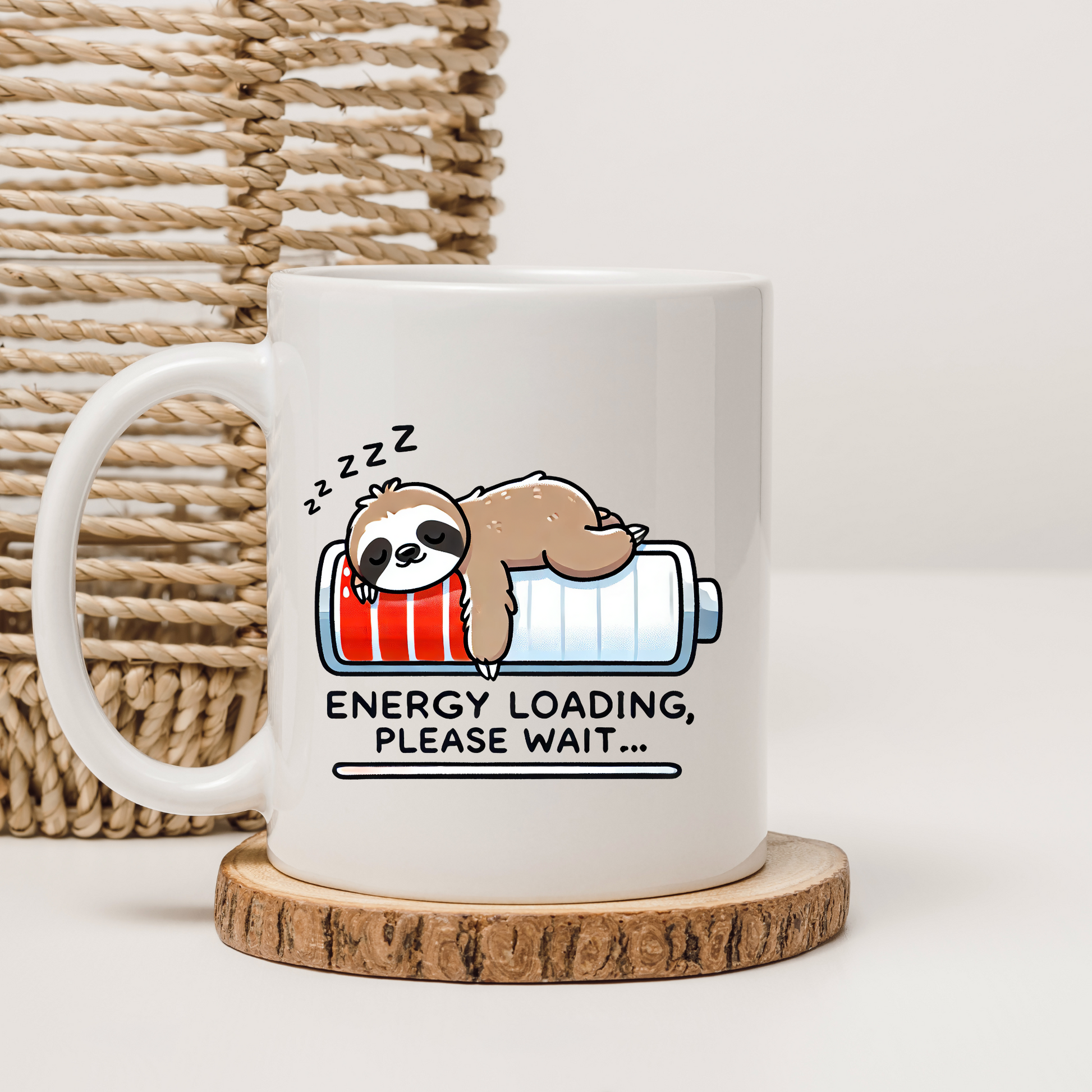 Start Your Day with Sloth Mug - Coffee Mug with Funny 'Energy Loading' Design