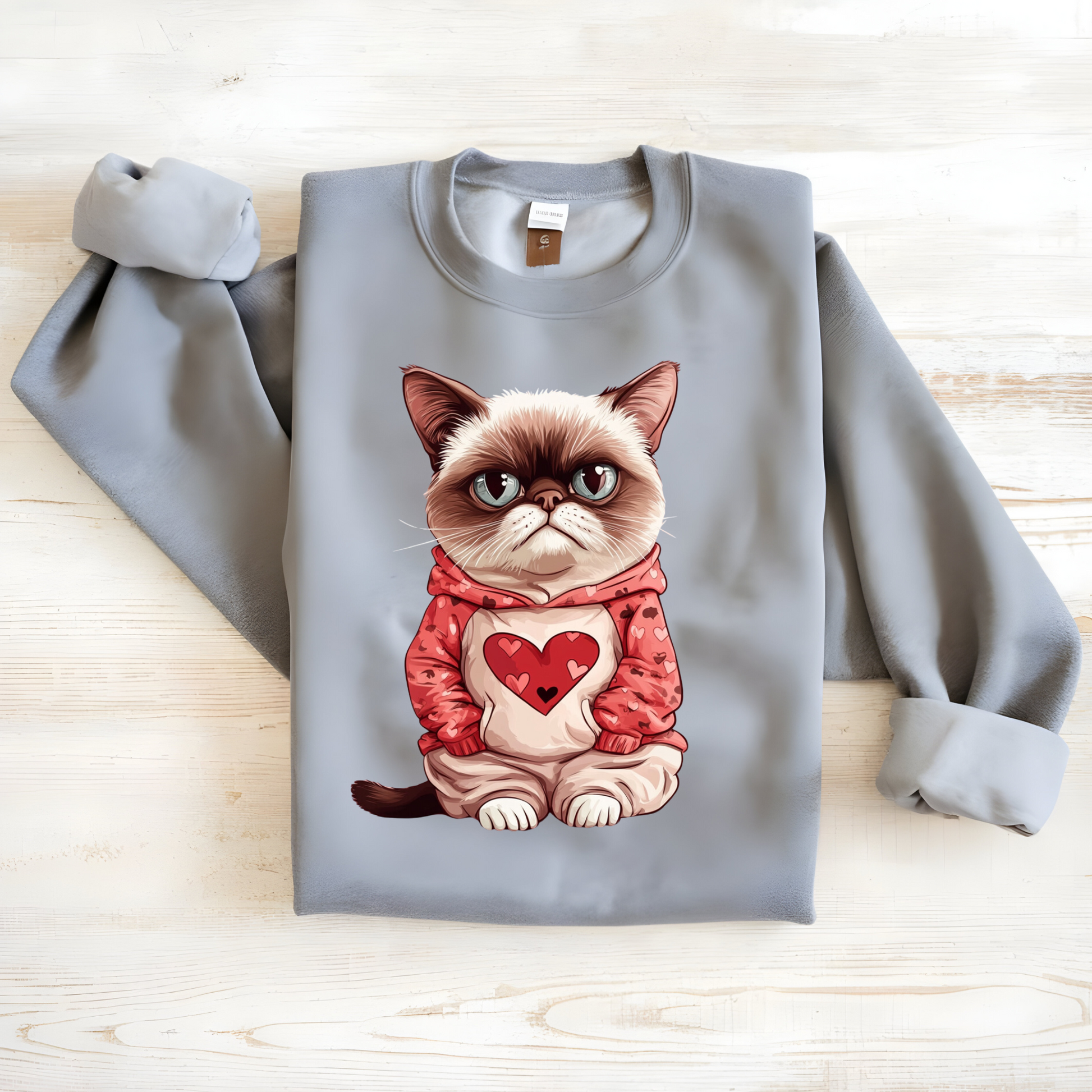 Grumpy Cat Design on Valentine's Day Sweatshirt - Cute Hoodie for Cat Lovers