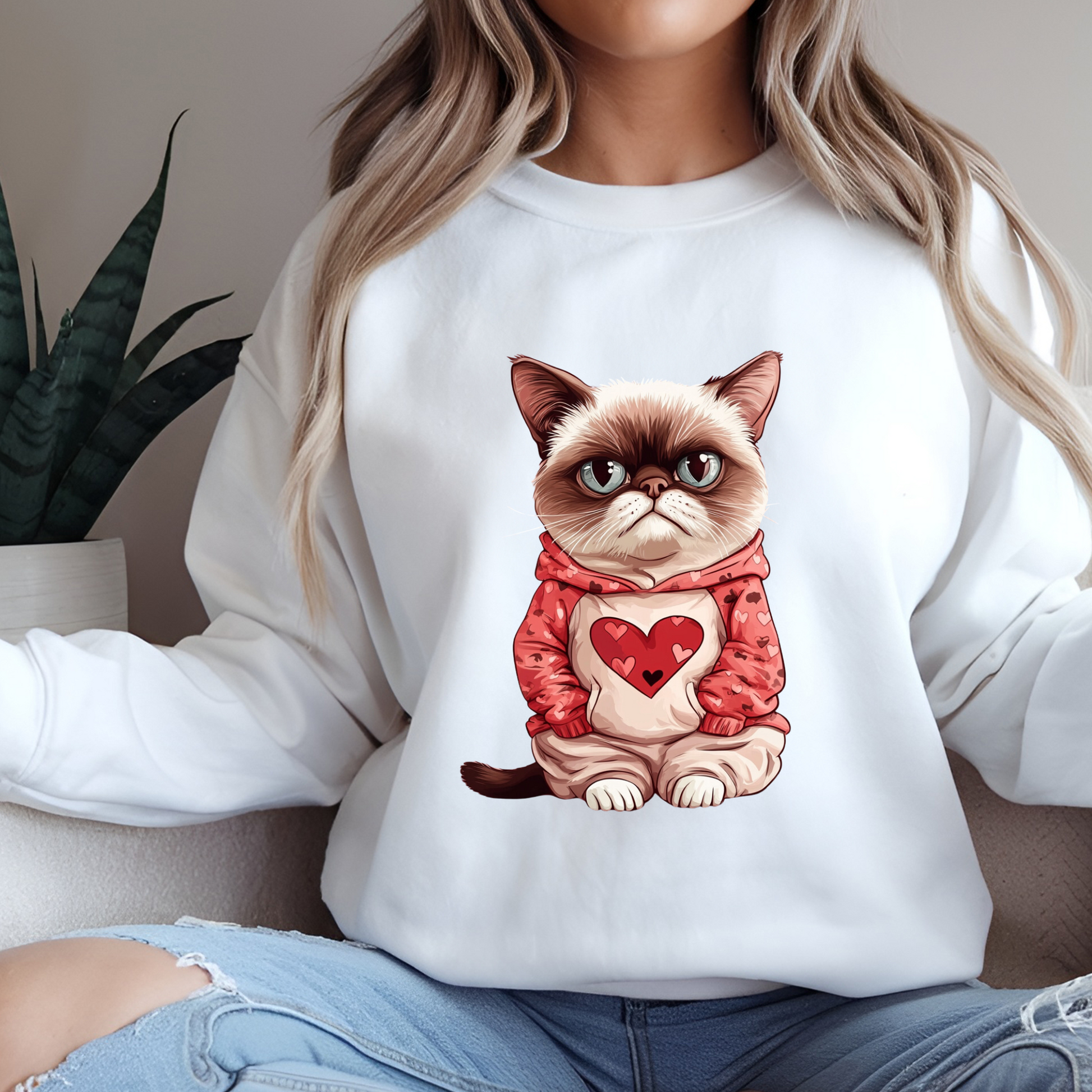 Grumpy Cat Valentine's Sweatshirt - Available in Multiple Colors for Cat Lovers