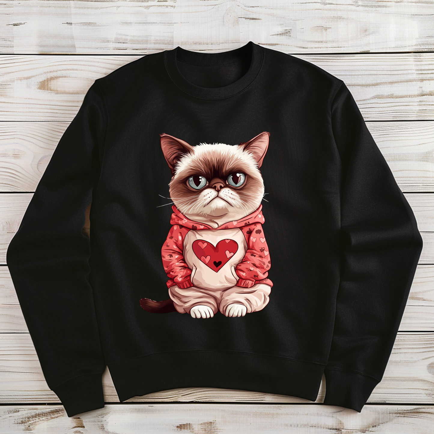 Back View of Grumpy Cat Valentine's Day Sweatshirt - Cozy Fit for Cat Lovers