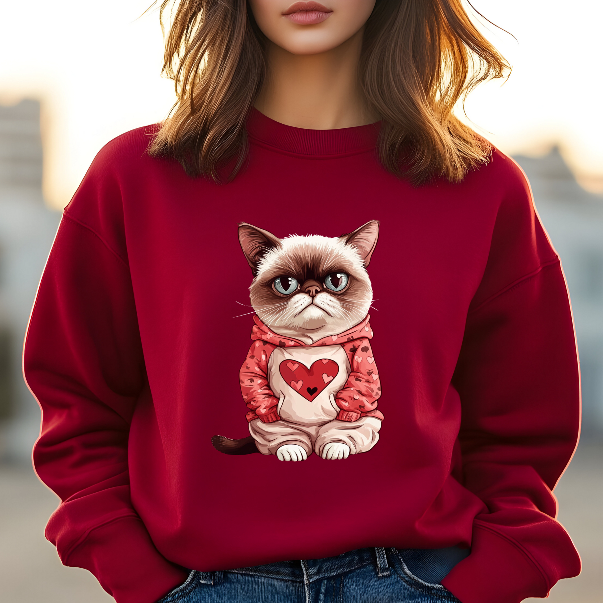 Grumpy Cat Valentine's Sweatshirt - Fun and Funny Design for Cat Lovers