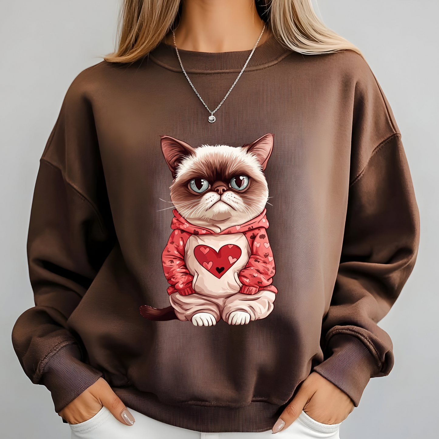 Grumpy Cat Valentine's Sweatshirt - Perfect Gift for Cat Moms and Dads