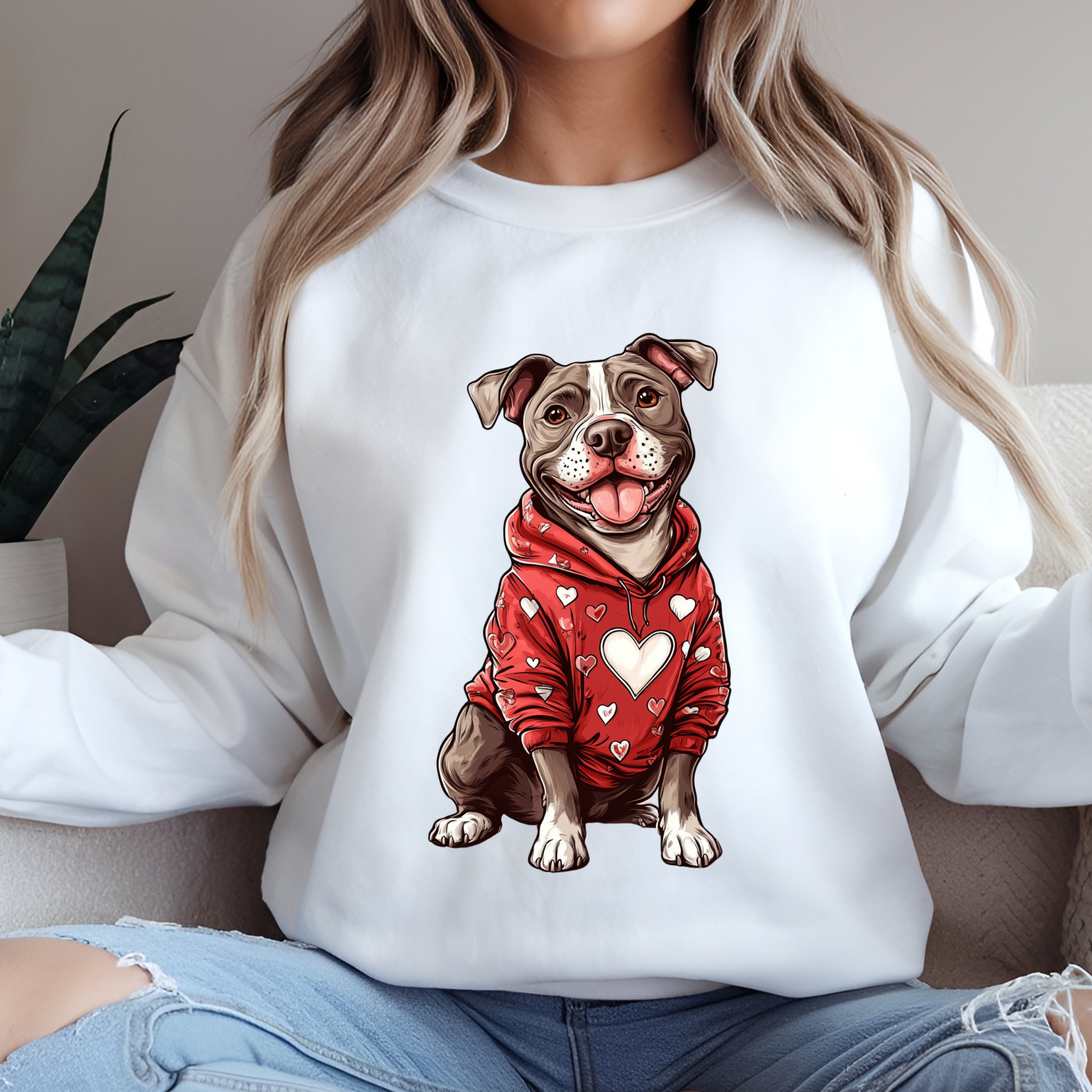 Pitbull Sweatshirt Detail - Cute Artwork with Heart Accents