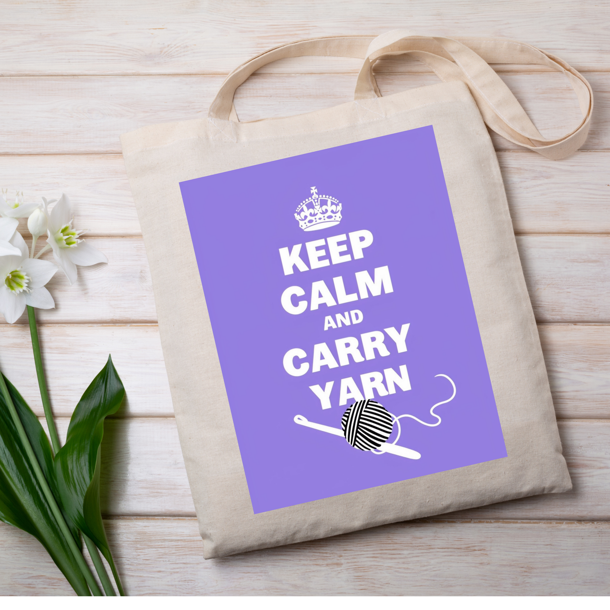 Keep Calm and Carry Yarn Tote Bag – Funny Canvas Bag for Knitters & Crochet Lovers