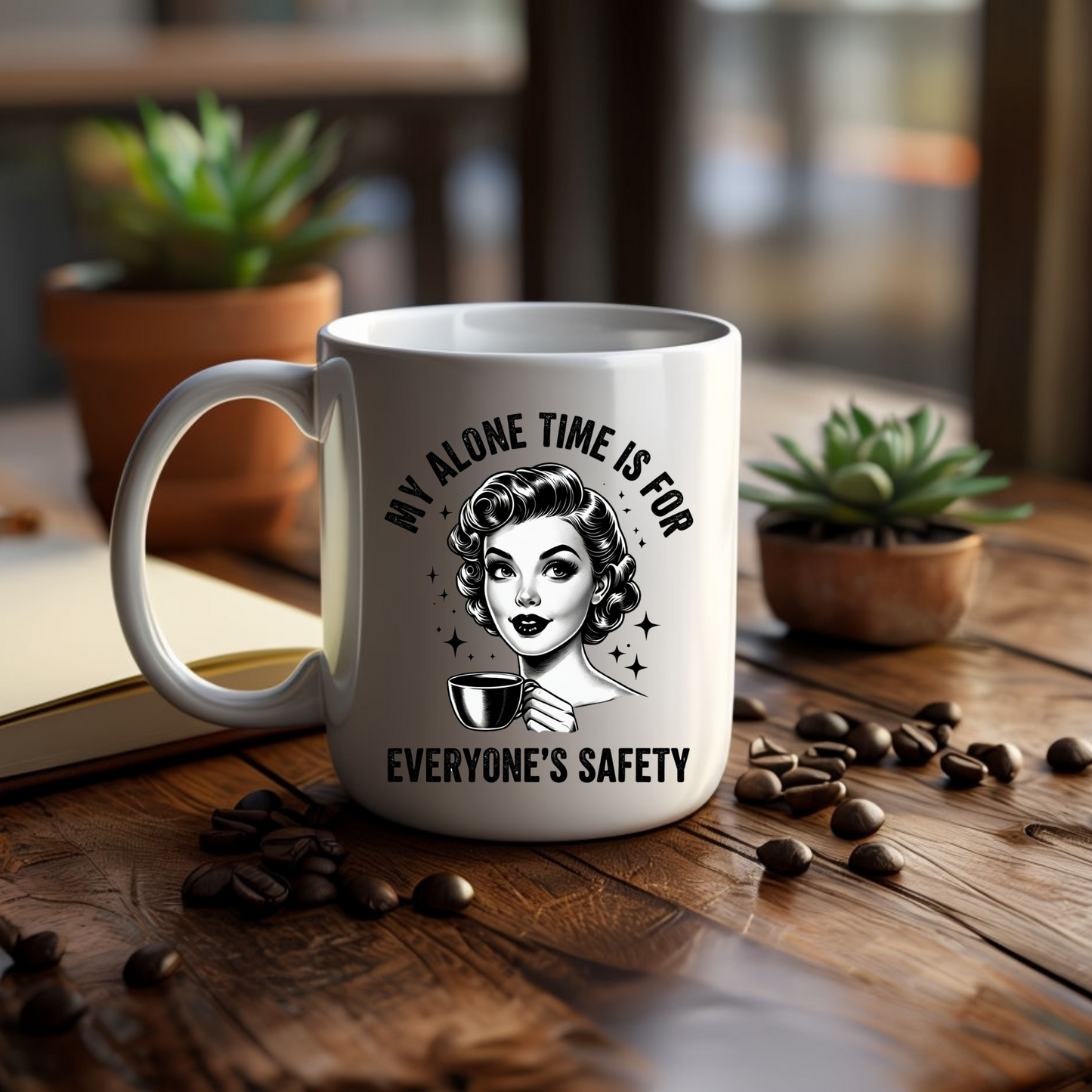 Funny Coffee Mug – Retro ‘My Alone Time’ Cup – Ceramic Gift for Coffee Lovers & Introverts