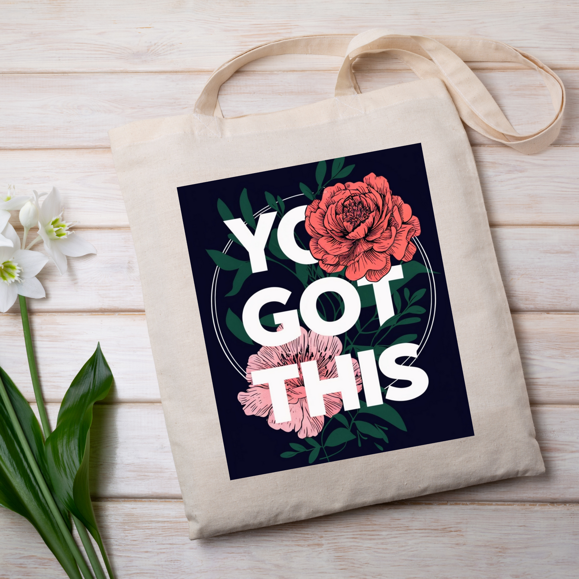 Motivational 'You Got This' Floral Canvas Tote Bag – Uplifting design with elegant floral accents.