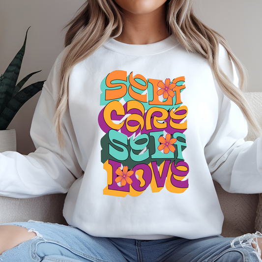 Self Care Self Love Sweatshirt-Positive Vibes Sweatshirt-Retro Aesthetic Sweatshirt