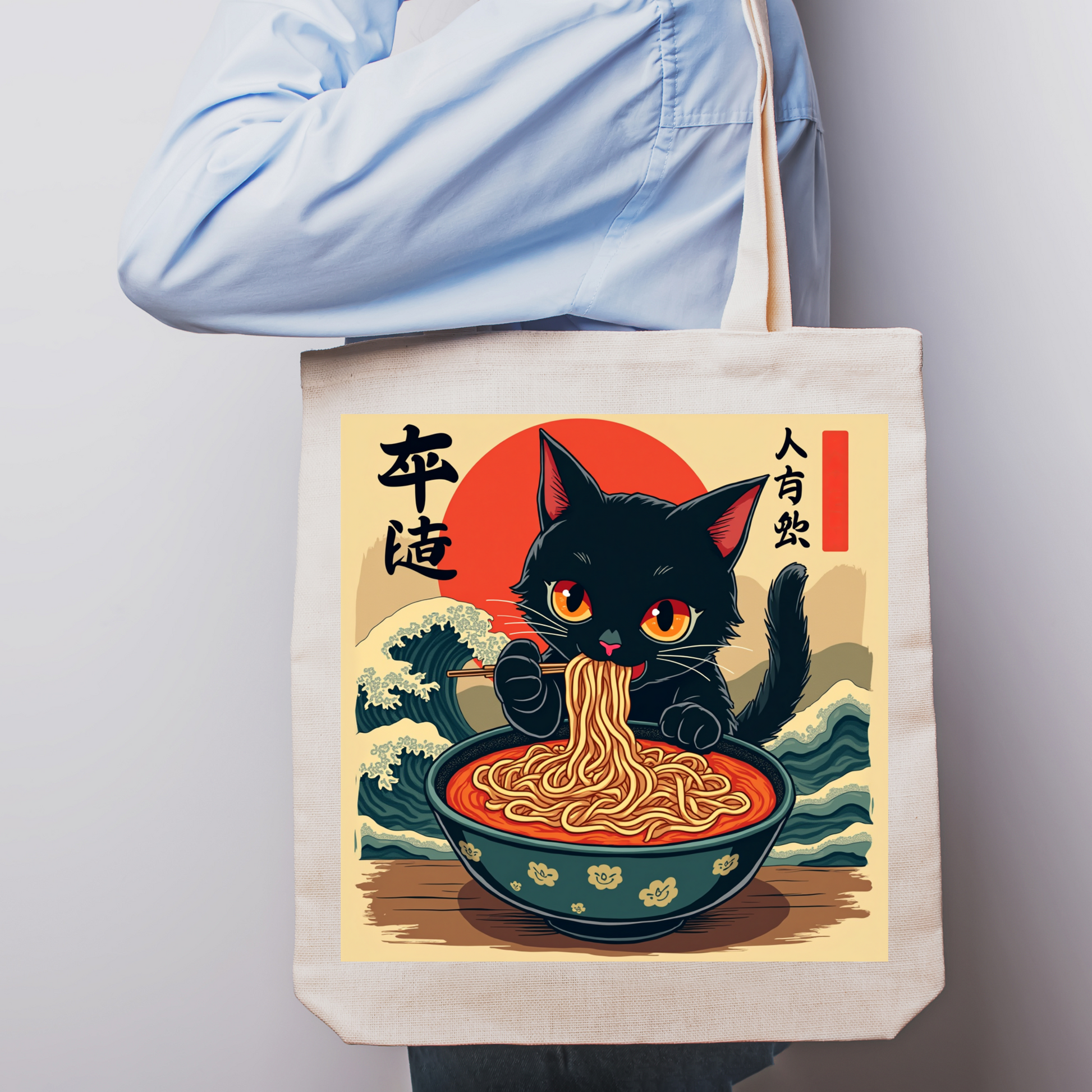 Spacious Ramen Cat Tote Bag – Lightweight and Durable for Shopping, School, or Casual Outings